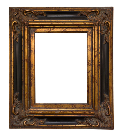 Gold frame for painting or picture on white background. Gold frame photo isolated.の写真素材