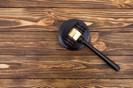 Judges gavel and sound block on wooden backgroundの写真素材