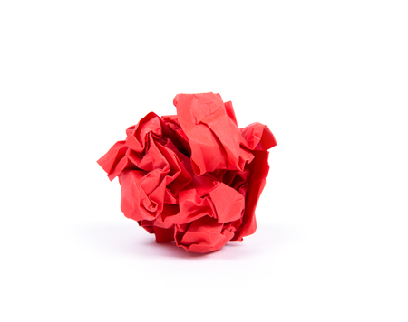 Crumpled paper ball isolated on white backgroundの写真素材