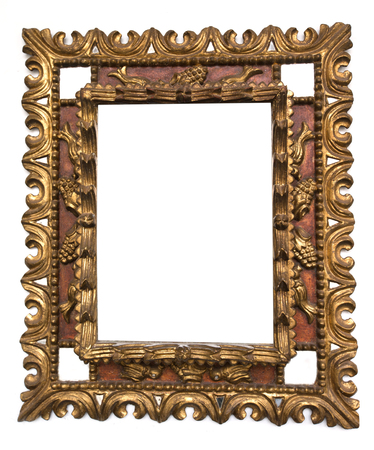 Gold frame for painting or picture on white background. Gold frame photo isolated.の写真素材