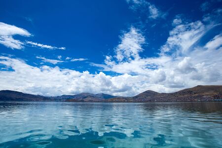 Totora boat on the Titicaca lake near Puno, Peruの写真素材
