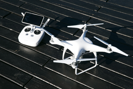 drone quad copter with high resolution digital camera and its remote control pad の写真素材