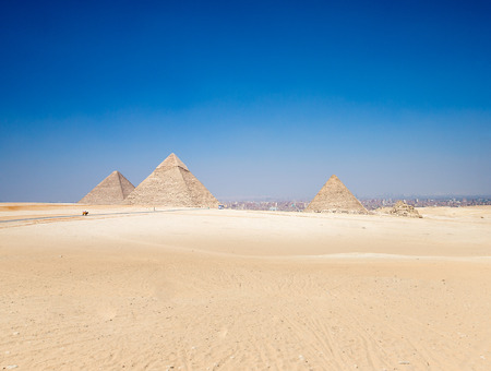 pyramids with a beautiful sky of Giza in Cairo, Egypt.
