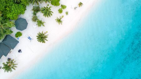 Beautiful aerial view of Maldives and tropical beach . Travel and vacation conceptの写真素材