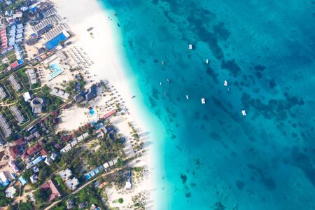 The beautiful tropical Island of Zanzibar aerial view. sea in Zanzibar beach, Tanzania.の写真素材