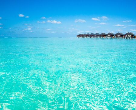 beach with water bungalows at Maldivesのeditorial素材