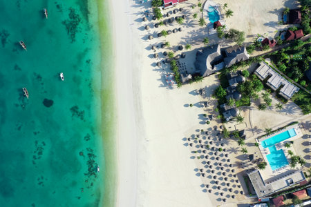 Tropical Sea. Amazing bird eyes view in Zanzibarの写真素材