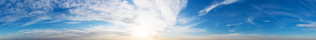 Panorama Blue sky and white clouds. Bfluffy cloud in the blue sky background