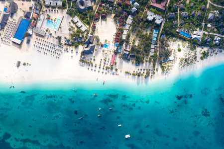 Tropical Sea. Amazing bird eyes view in Zanzibarの写真素材