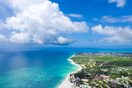The beautiful tropical Island of Zanzibar aerial view. sea in Zanzibar beach, Tanzania.の写真素材