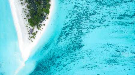 Beautiful aerial view of Maldives and tropical beach. travel and vacation conceptの写真素材