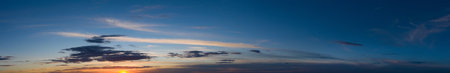 panorama sky. Beautiful cloud in the sunrise sky background. Sky banner background.の写真素材