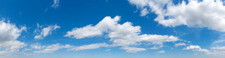 Panorama Blue sky and white clouds. Bfluffy cloud in the blue sky backgroundの写真素材