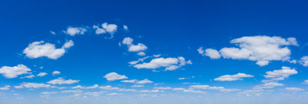 Blue Sky background with tiny Clouds. panorama backgroundの写真素材