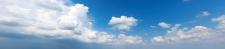 Panorama Blue sky and white clouds. Bfluffy cloud in the blue sky backgroundの写真素材