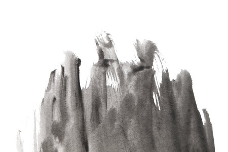 Black watercolor. Abstract painted ink strokes set on watercolor paper.の写真素材