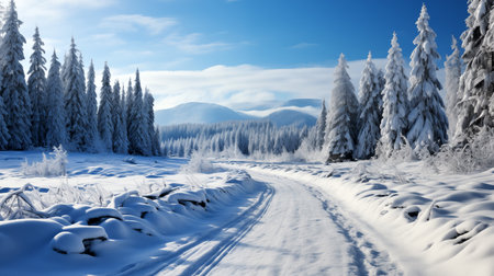 winter panorama on the road through coniferous forest. winter landscapeの素材