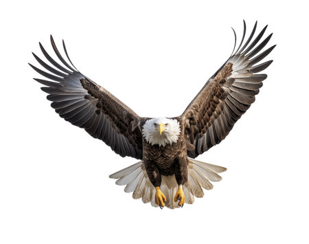 Bald eagle flying on white background.の素材