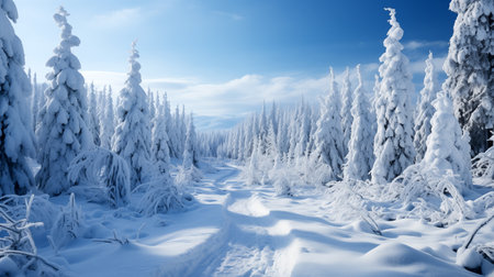 winter panorama on the road through coniferous forest. winter landscapeの素材