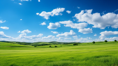 green field and blue sky. field and cloudsの素材