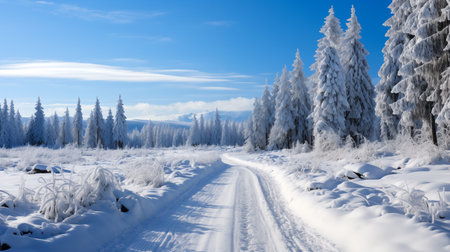 winter panorama on the road through coniferous forest. winter landscapeの素材