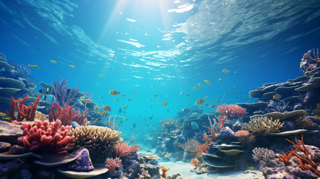 Underwater view of a colorful sea coral reef with fishes.の素材