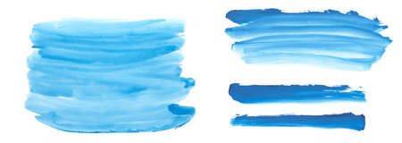 Watercolor. Blue abstract painted ink strokes set on watercolor paper.の写真素材