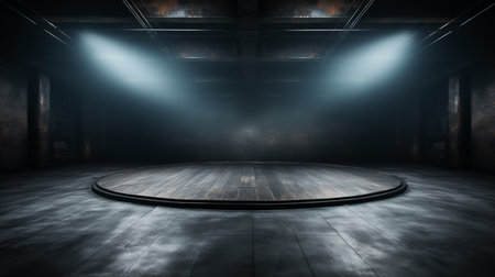 Dark gray gradient background spotlight on empty studio room. Empty dark abstract cement wall and studio room with smoke float up interior texture for display products wall background.の素材