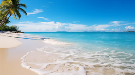 Tropical beach. Summer vacation on a tropical island with beautiful beach and palm trees. Tropical Maldives.の素材