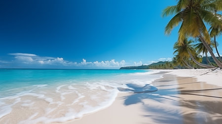 Tropical beach. Summer vacation on a tropical island with beautiful beach and palm trees. Tropical Maldives.の素材