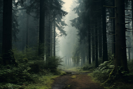Green forest environment. Beautiful Forestの素材