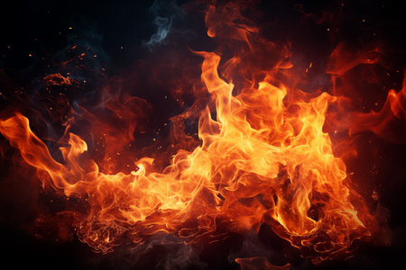 Fire flames on black background. Blaze fire flame background and texturedの素材