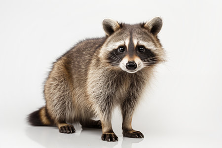 Raccoon on white background, looking at the camera.の素材