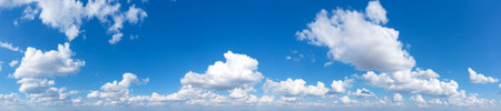 Blue Sky background with tiny Clouds. Panorama backgroundの写真素材