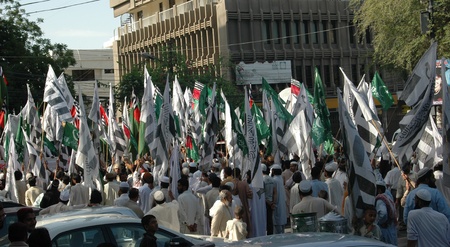 PAKISTAN_KARACHI_Supporter of Defence council of Pakistan staged protest rally aginst Nato supply from Pakistan to Afganistan for natos, 20 Aparil 2012   
のeditorial素材
