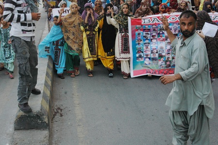 KARACHI/PAKISTAN_  Bolch people staged protest rally against Pakistan killing in their home land Balochistan females dfemond United Nation must intrevene 10 Feb 2013        のeditorial素材