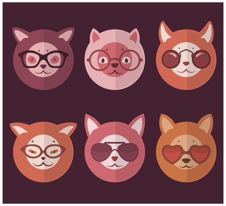 Round Cats With Glassesのイラスト素材