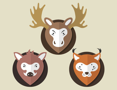 Flat Animal Elk Boar Lynxのイラスト素材