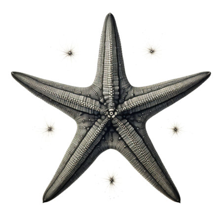 Black starfish isolated on white background. 3D illustration. Top view.の素材