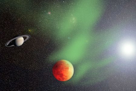 View of the universe with planets