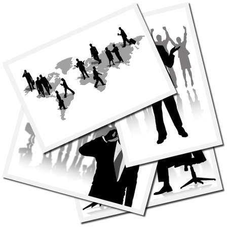 Collection of pictures with workers at the officeの写真素材