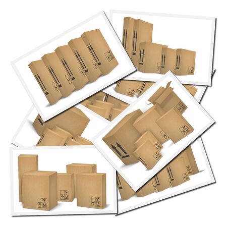 Illustrations of corrugated cardboard boxes ready for transportの写真素材