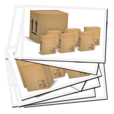 Illustrations of corrugated cardboard boxes ready for transportの写真素材