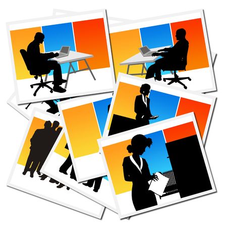 Collection of pictures with workers at the officeの写真素材