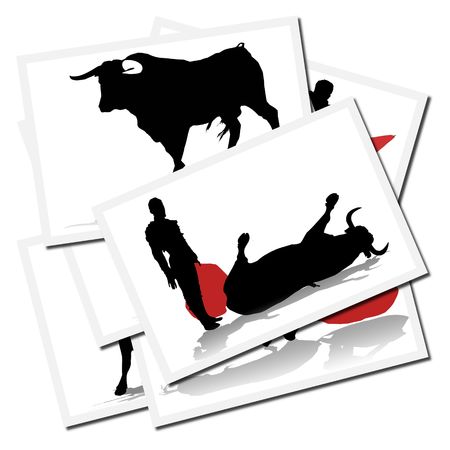 Collection of illustrations with a bullfighter in action, spainの写真素材