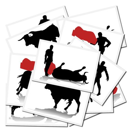 Collection of illustrations with a bullfighter in action, spainの写真素材
