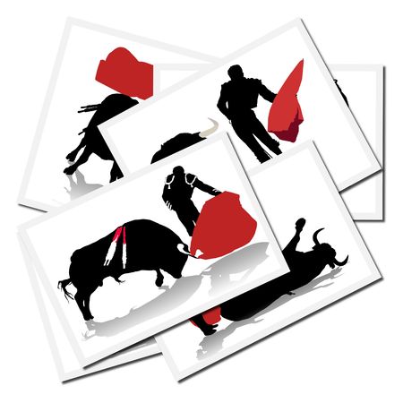 Collection of illustrations with a bullfighter in action, spainの写真素材