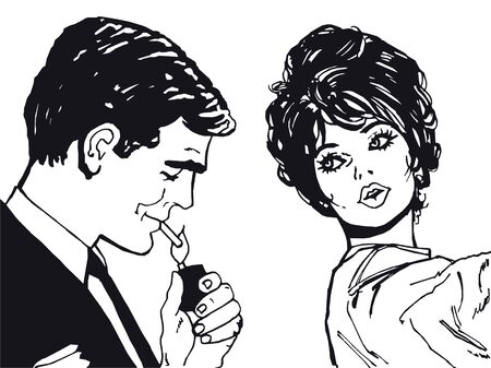 illustration of lovers on a white backgroundの写真素材
