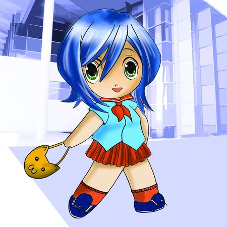 Illustration of a girl walkingの写真素材