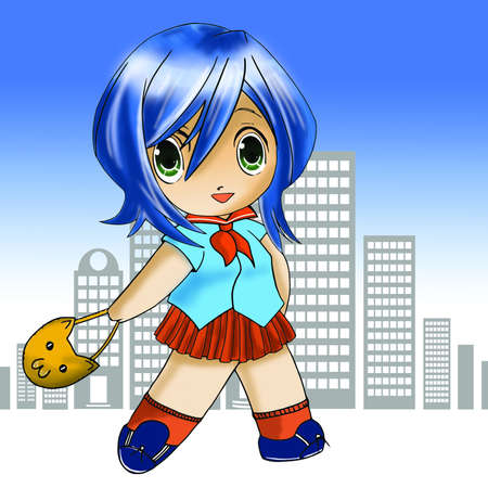 Illustration of a girl walkingの写真素材